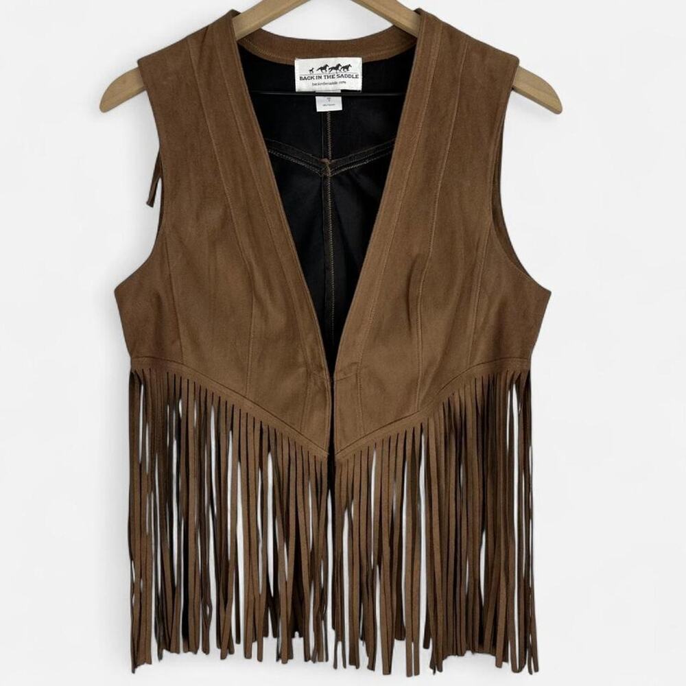 Back in the saddle brown fringe western vest